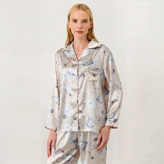 Moonlight Flora Silky Ruffled Pajama Set