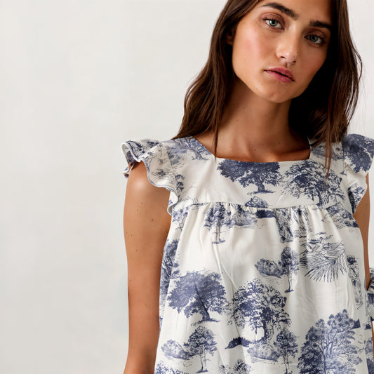 Classic Toile Ruffled Capri Pajama Set