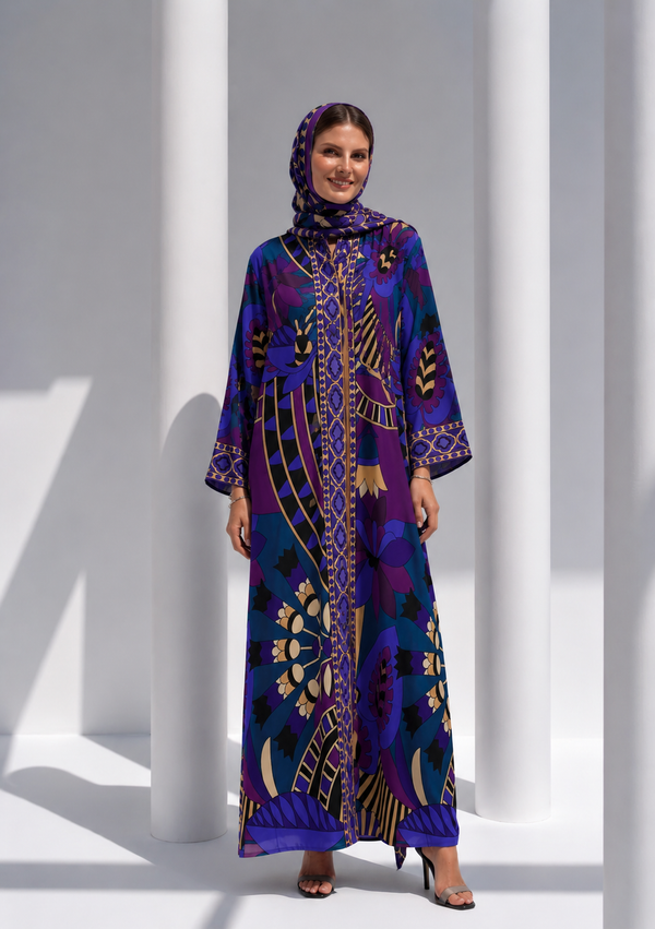 The Royal Mosaic – Vibrant Patterned Statement Abaya