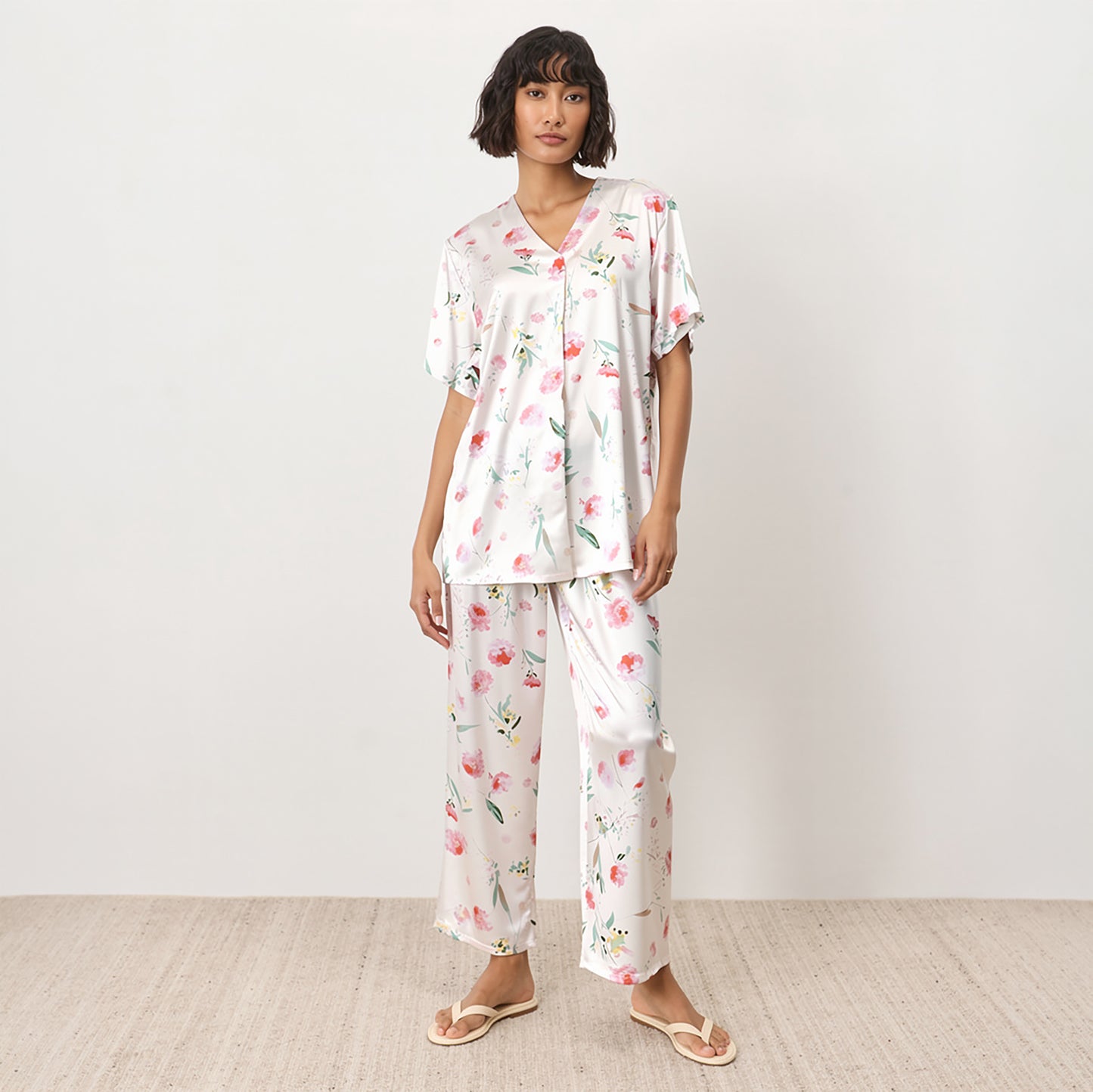 Blossoming Meadow Silky V-Neck Pajama Set