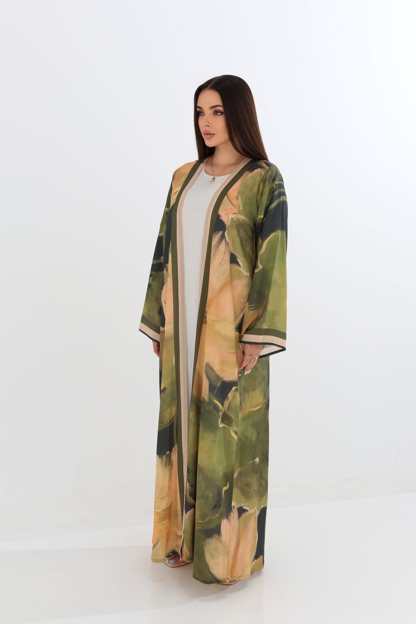 Earthy Botanical Print Open Abaya