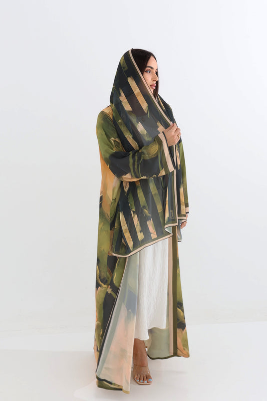 Earthy Botanical Print Open Abaya