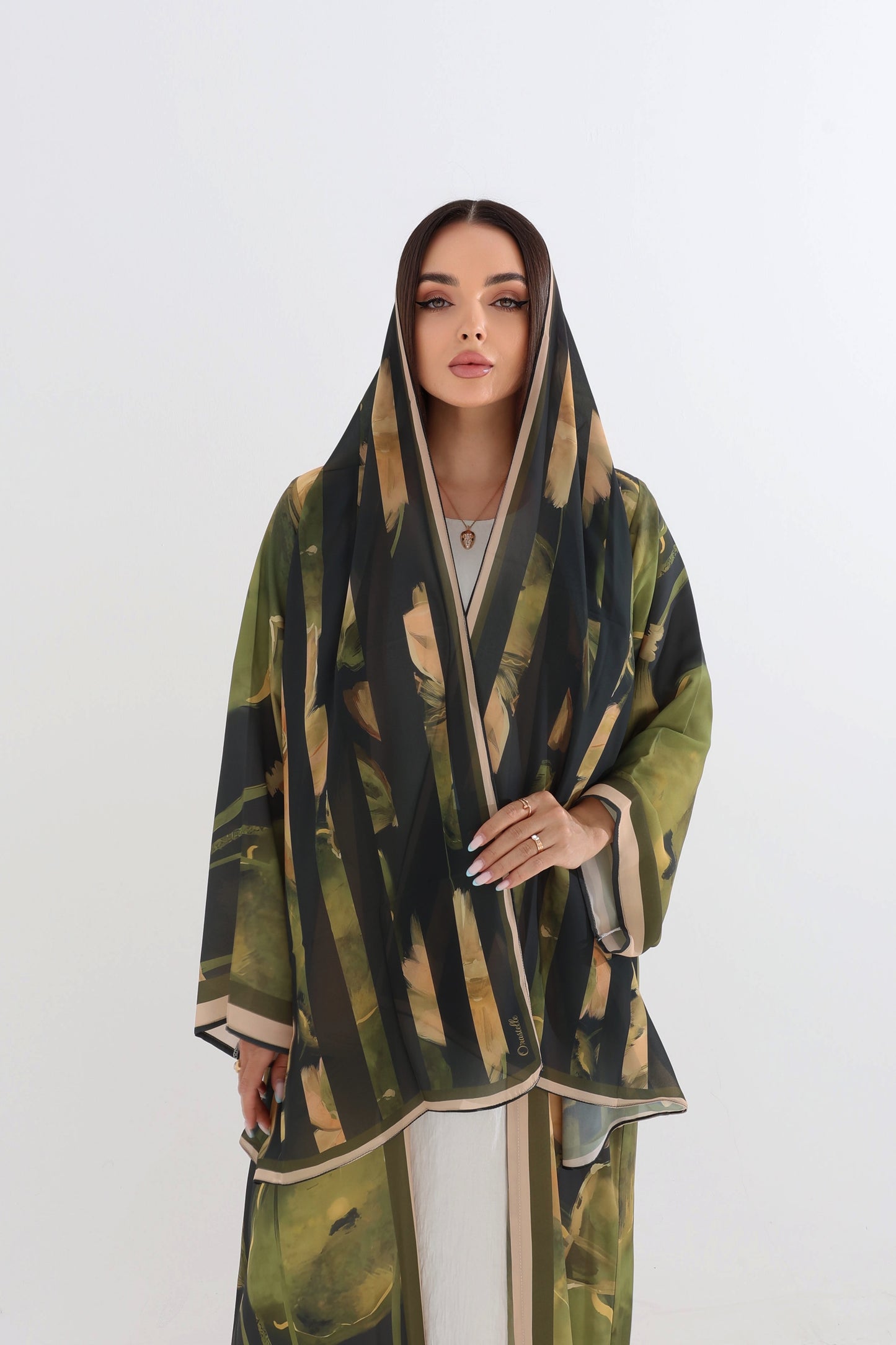 Earthy Botanical Print Open Abaya