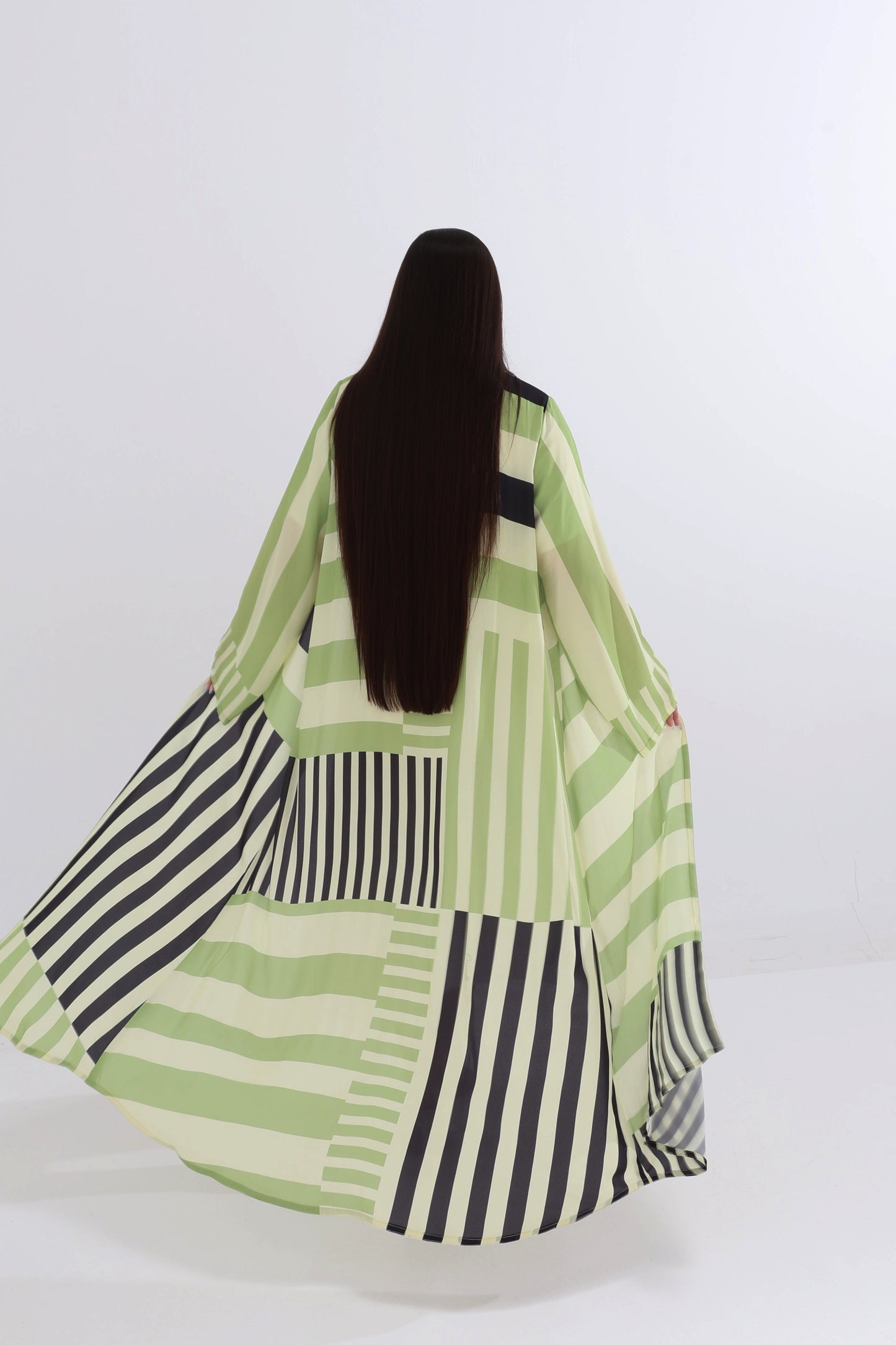 Mint Green Striped Abaya with Scarf
