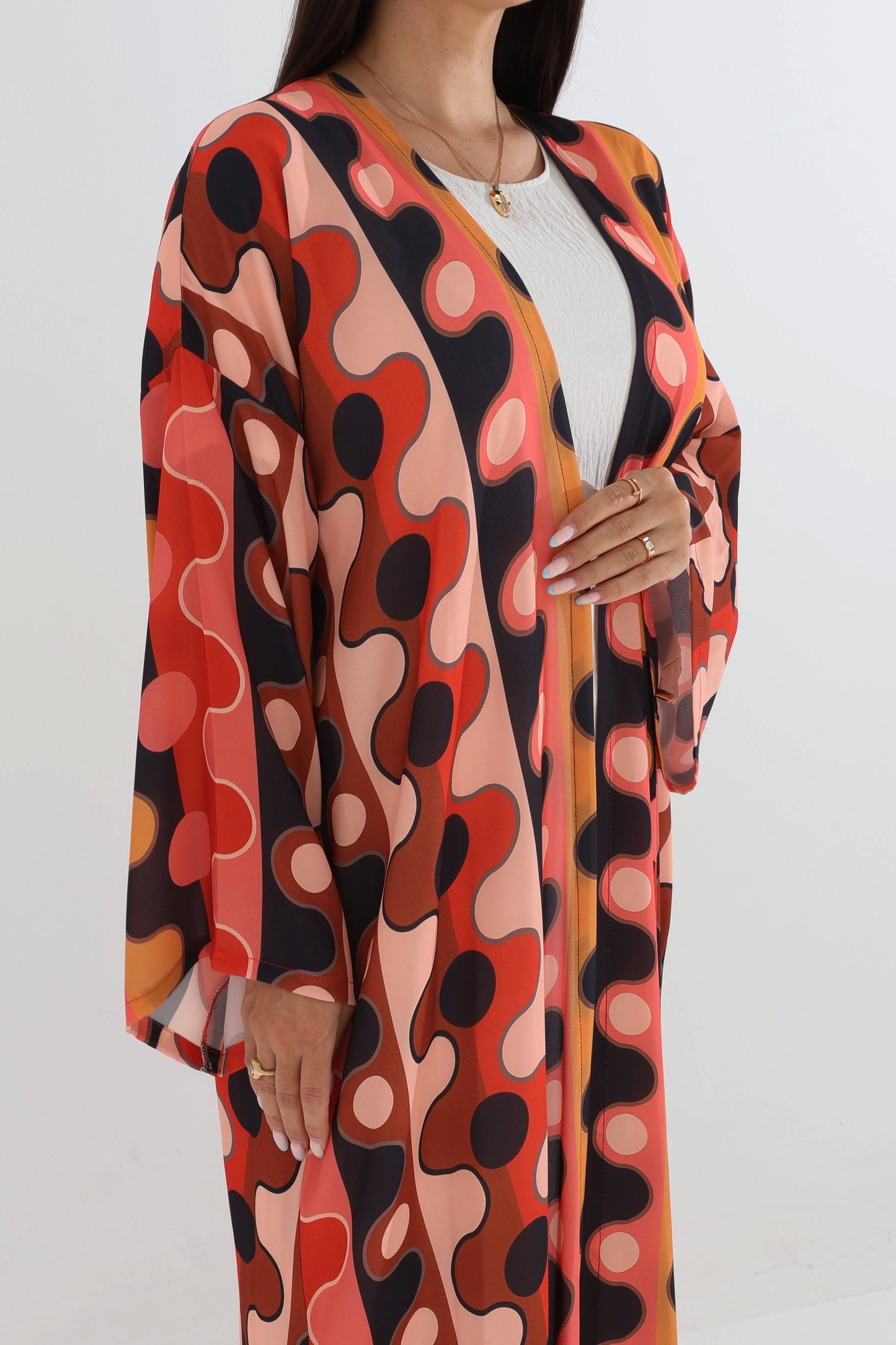 Retro Polka Wave Abaya with Scarf