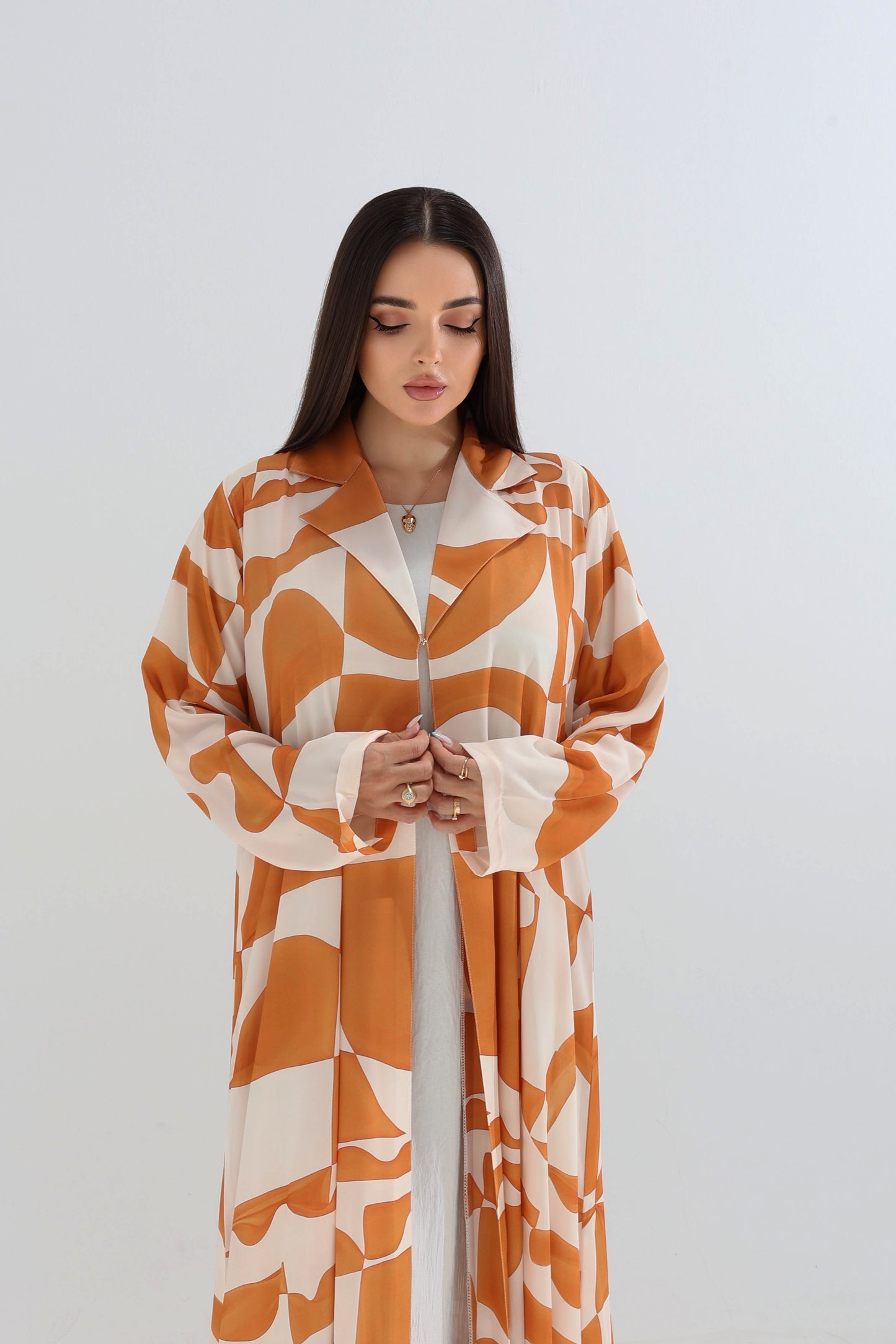 Citrus Wave Geometric Print Open Abaya