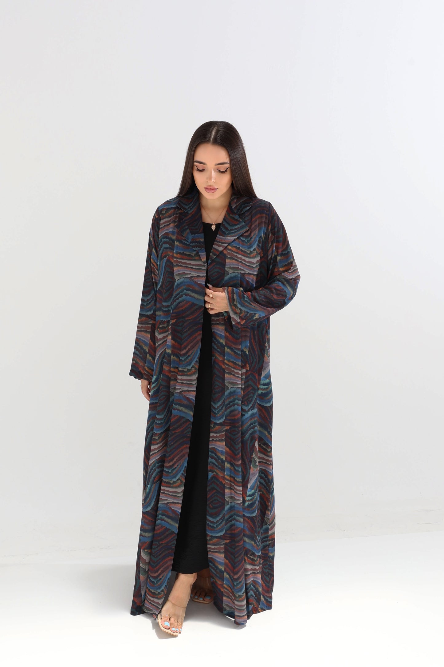 Midnight Marble Abstract Print Open Abaya