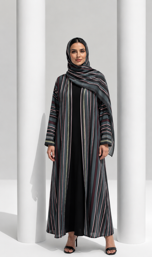The Midnight Stripe – Elegant Striped Statement Abaya