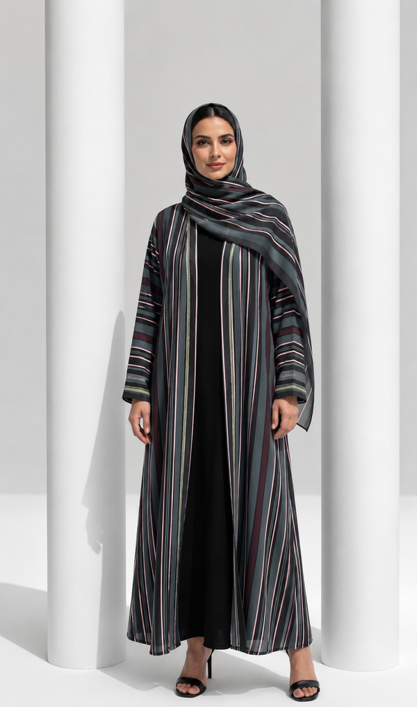 The Midnight Stripe – Elegant Striped Statement Abaya