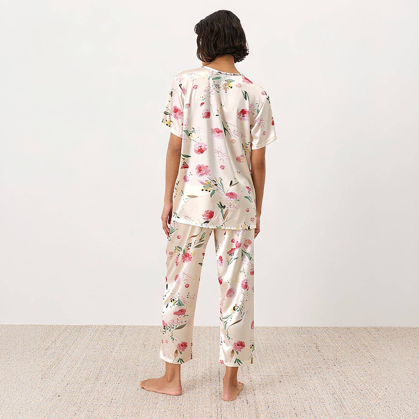 Blossoming Meadow Silky V-Neck Pajama Set
